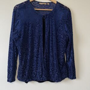 Notations Women’s Velvet Burnout  Twinset Cardigan Attached Tank Top L Sheer